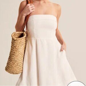 Abercrombie Size XS Strapless Linen-Blend Mini Dress white- worn for 3 hours